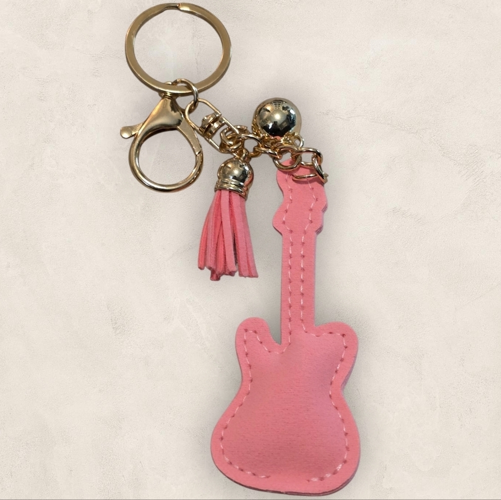 Pink Rhinestone Guitar Bag Charm Keychain - Picture 2 of 2